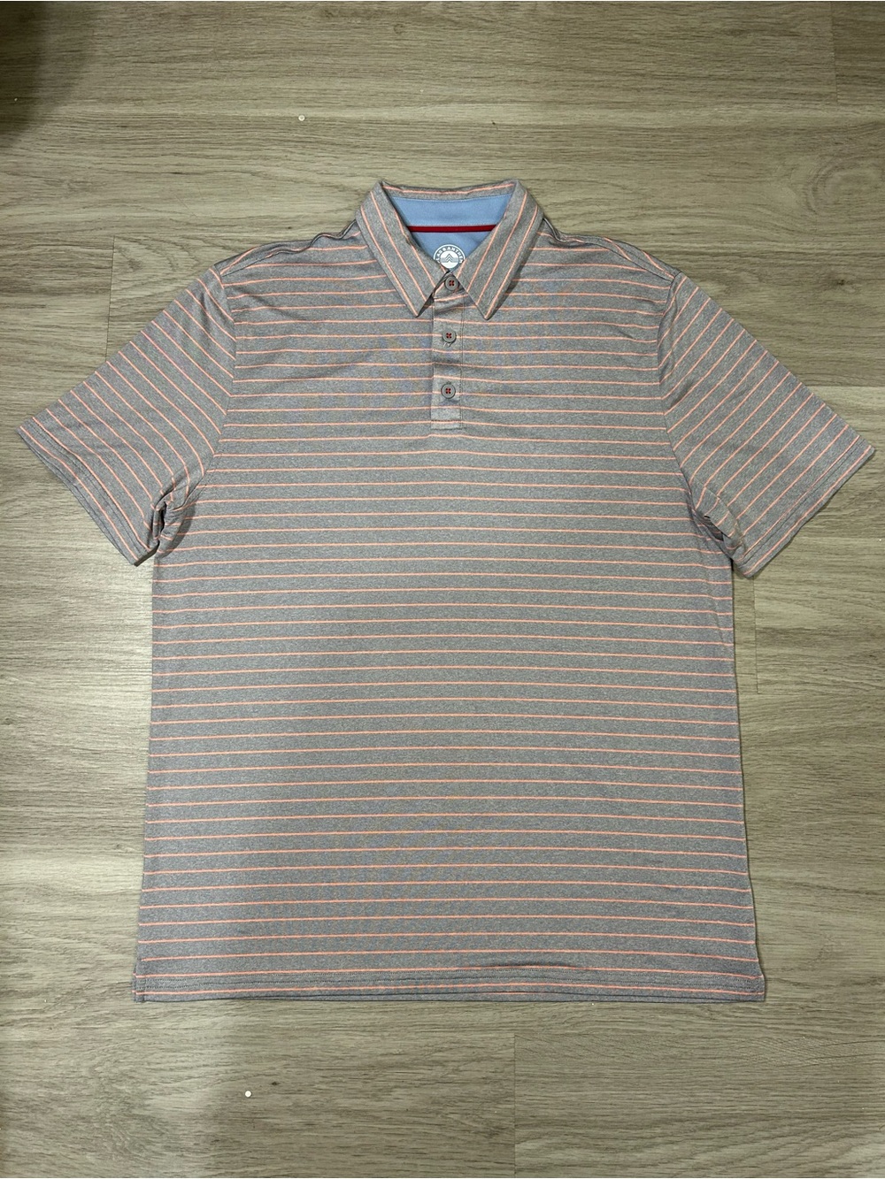 Flag & Anthem Stripe Performance Polo in Gray and Coral
